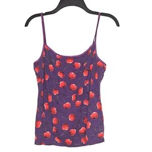 Y2K Joe Boxer Purple Lg Cherry Print Cami Baby Tank Top Edgy Lounge Indie Whimsy